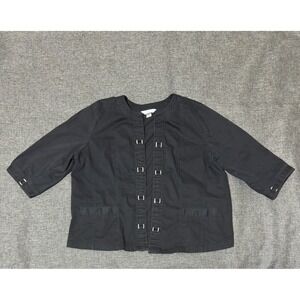 CJ Banks Women 1X Jacket Black 3/4 Sleeve Open Front Buckle Detail Cotton Blend